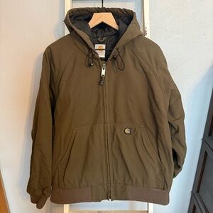 Y2K Carhartt Men's Brown Hooded Quilted Duck Jacket Size L Canvas